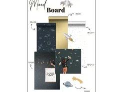 ESTAhome Wandtattoo Weltraum Blau Grau und Gelb 47,5 cm x 66 cm 156109