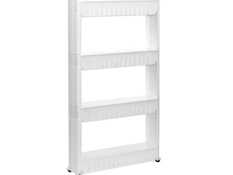 eyepower Flaschenregale^4er Nischenwagen mit Regalen und Rollen 12,5 cm Weiß