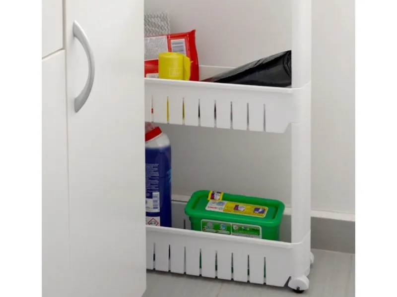 eyepower Flaschenregale^4er Nischenwagen mit Regalen und Rollen 12,5 cm Weiß