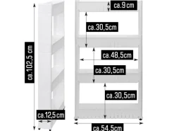 eyepower Flaschenregale^4er Nischenwagen mit Regalen und Rollen 12,5 cm Weiß