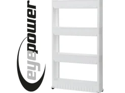 eyepower Flaschenregale^4er Nischenwagen mit Regalen und Rollen 12,5 cm Weiß