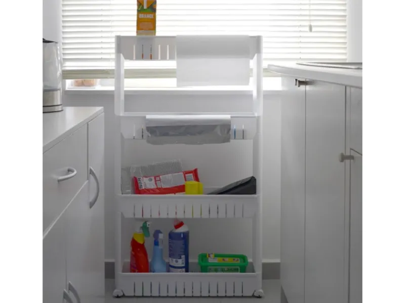 eyepower Flaschenregale^4er Nischenwagen mit Regalen und Rollen 12,5 cm Weiß