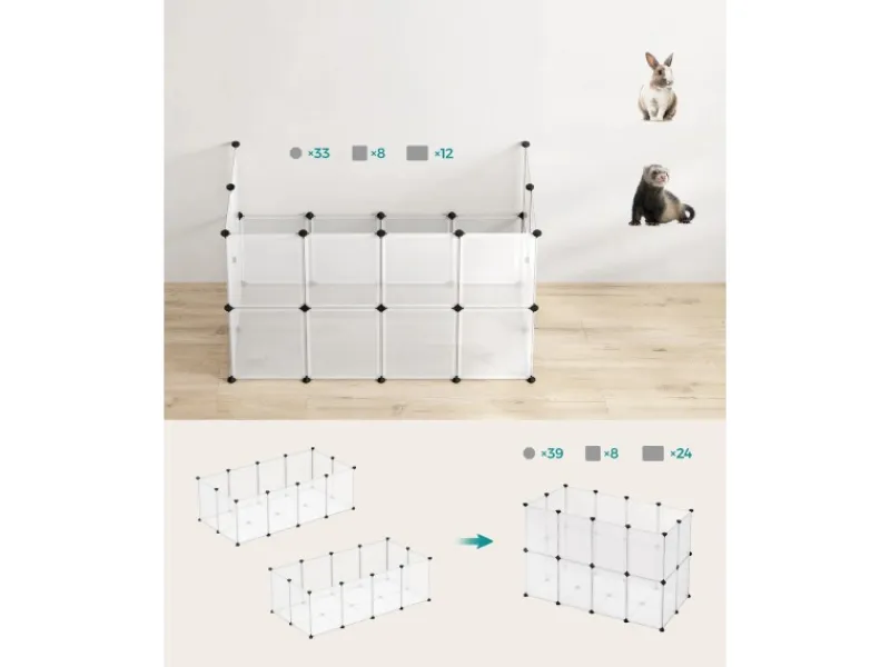 Kleintierbedarf^Feandrea Freigehege mit Bodenplatten 143 cm x 73 cm x 46 cm Weiß