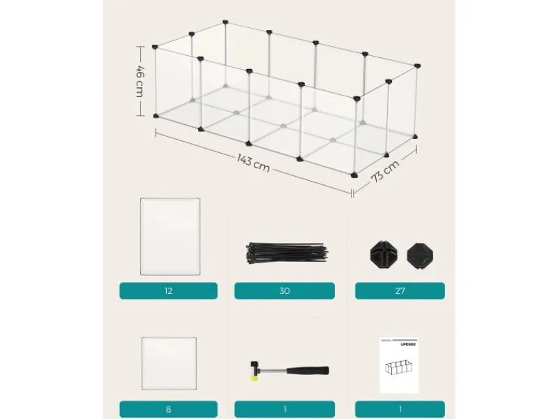 Kleintierbedarf^Feandrea Freigehege mit Bodenplatten 143 cm x 73 cm x 46 cm Weiß