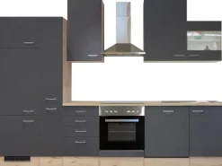 Flex-Well Exclusiv Küchenzeile Morena 310 cm Basaltgrau matt-San Remo Eiche hell