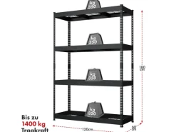 Floordirekt Schwerlastregal Yukon Rivet 4 Böden 180 x 120 x 60 cm