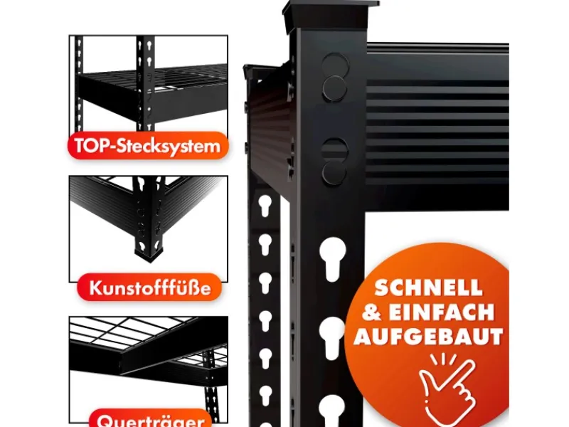 Floordirekt Regale Schwarz|Metallregale^Schwerlastregal Yukon Rivet 4 Böden 180 x 120 x 45 cm