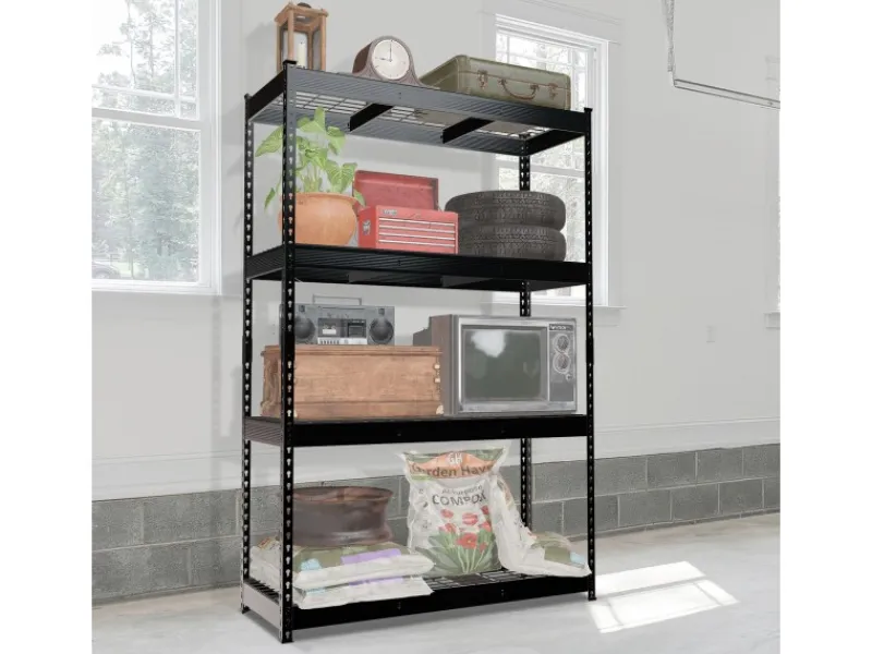 Floordirekt Regale Schwarz|Metallregale^Schwerlastregal Yukon Rivet 4 Böden 180 x 120 x 45 cm