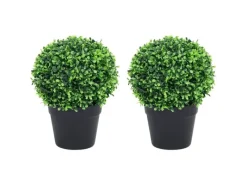 furnicato Kunstpflanzen^Künstliche Buchsbäume 2 Stk. mit Topf Kugelform Grün 32 cm
