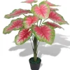 furnicato Kunstpflanzen^Künstliche Caladium Pflanze mit Topf 85 cm Rot und Grün