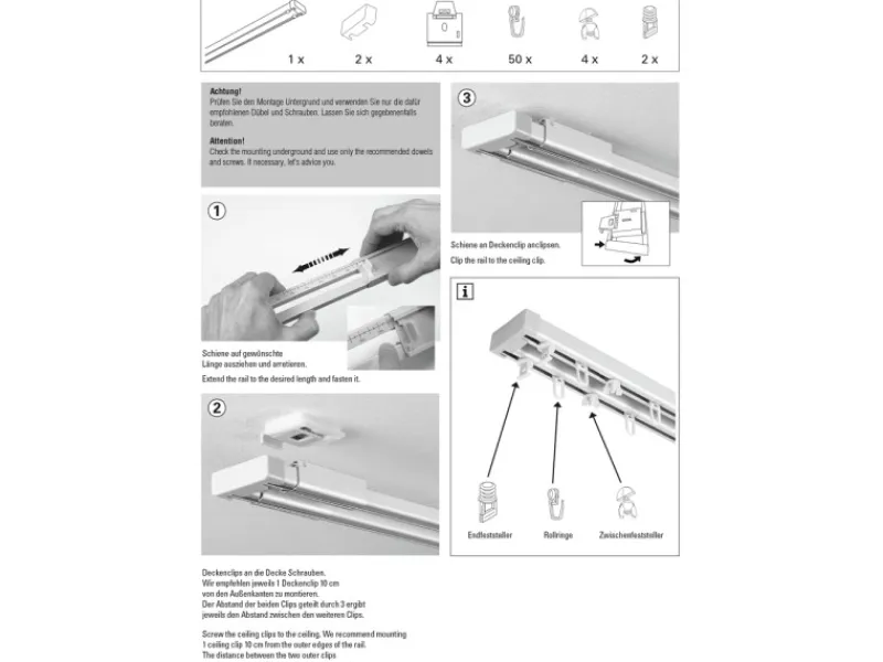 Gardinia Aluminium-Vorhangschienen-Set Lara 2-läufig Weiß 140 - 225 cm