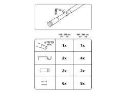 Gardinia Seilspanngarnituren^Gardinenstangen-Set Zylinder Ø 16/19 mm Edelstahl 120 cm - 210 cm
