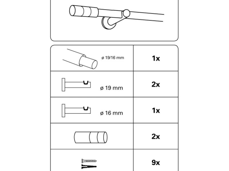 Gardinia Gardinenstangen-Set Elba 1-Lauf Ø 16/19 mm 120 cm - 210 cm