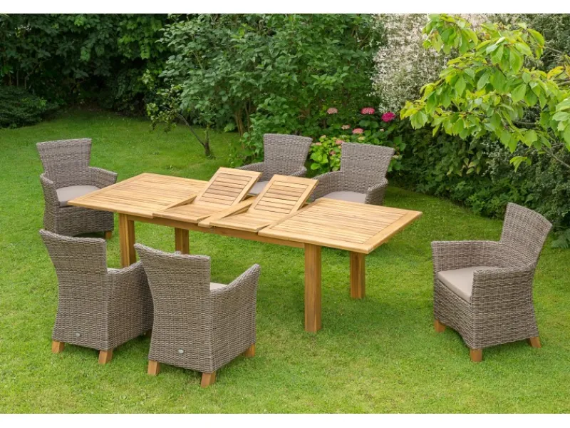 Merxx Kissen|Sessel^Gartenmöbel-Set Toskana 13-tlg. Natur inkl. Ausziehtisch