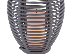 Globo Laternen^LED-Solaraußenleuchte Laterne mit Feuereffekt Kunststoff Grau Rattanoptik