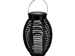 Globo Laternen^LED-Solaraußenleuchte Laterne mit Feuereffekt Kunststoff Grau Rattanoptik