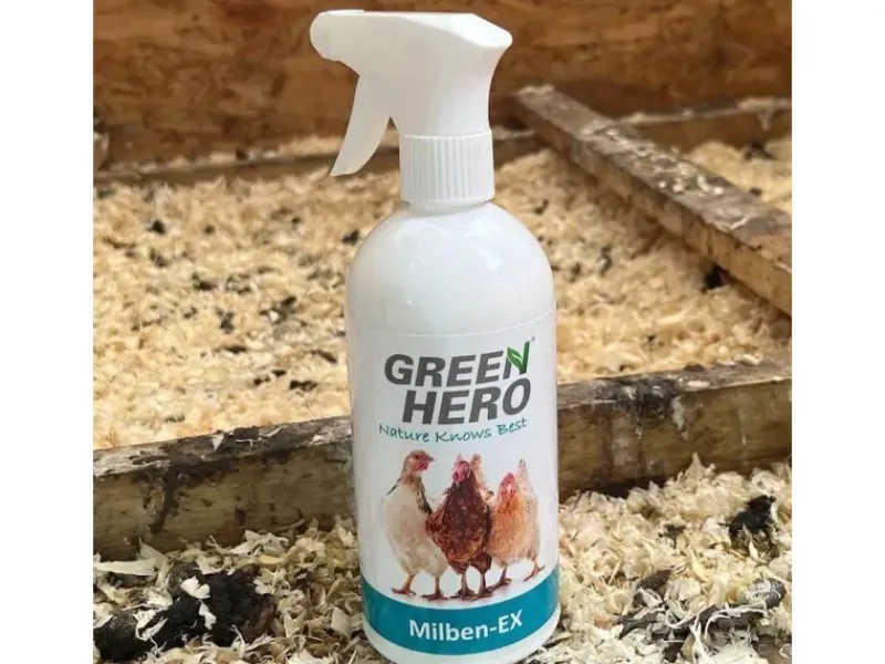 GreenHero Kleintierbedarf^Milben-Ex Milbenspray für Hühner - aus Palmarosa Blättern