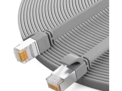 hb-digital Tapezierzubehör^Flachkabel CAT 7 Rohkabel RJ45 LAN Kabel Flach Kupfer bis zu 10 Gbit/s U/FTP PVC 7.5m Grau