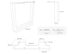HEVVA Möbelfüße GRAZ 25 cm Hoch 30 cm Tief 2er Set Rohstahl-Klarlack