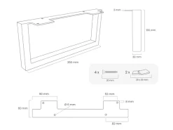 HEVVA Möbelfüße GRAZ 10 cm Hoch 35 cm Tief 2er Set Rohstahl-Klarlack