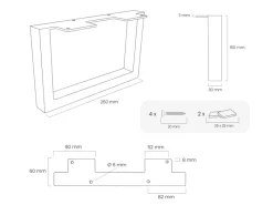 Klarlacke^HEVVA Möbelfüße GRAZ 15 cm Hoch 25 cm Tief 2er Set Rohstahl-Klarlack