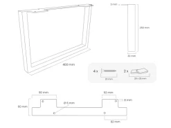 Klarlacke^HEVVA Möbelfüße GRAZ 25 cm Hoch 40 cm Tief 2er Set Rohstahl-Klarlack