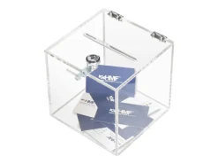 Vitrinen^HMF 46919 Acryl Spendenbox Schloss 15 x 15 x 15 cm DIN A6 Transparent