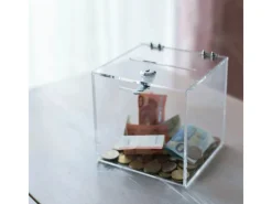 Vitrinen^HMF 46919 Acryl Spendenbox Schloss 15 x 15 x 15 cm DIN A6 Transparent