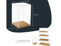 Vitrinen^HMF 46881 Acryl Vitrine Schaukasten mit Holzsockel für Figuren 14 x 14 x 22 cm Transparent