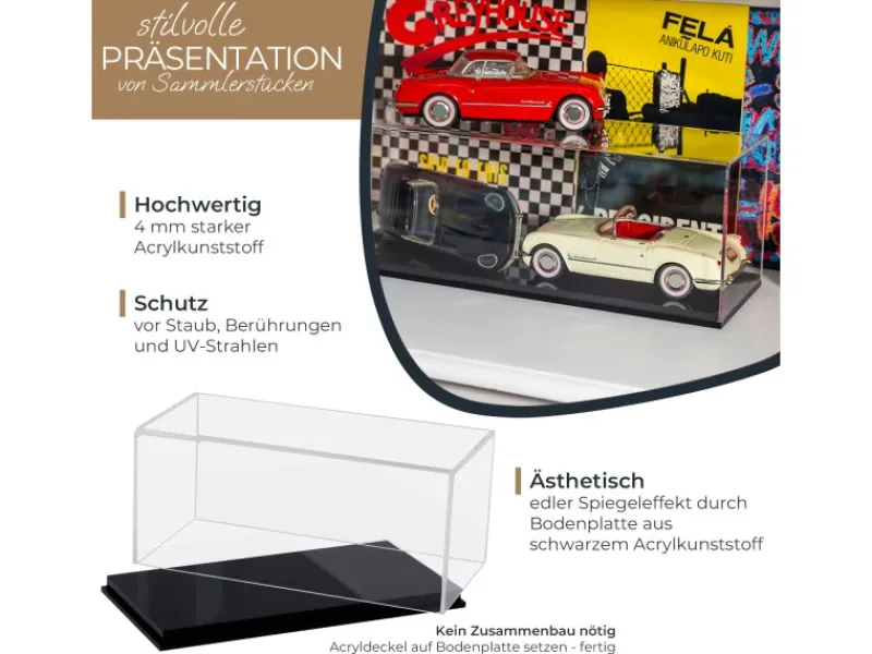 HMF 46802 Acryl Vitrine Schaukasten für Modellautos Figuren 27 x 12 x 11 cm Transparent