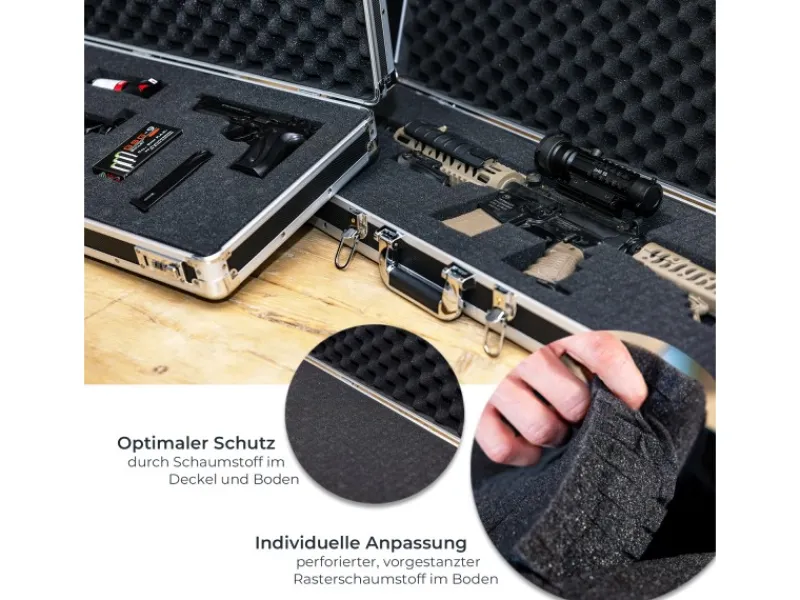 Aufbewahrung^HMF 14405-02 Alu Koffer Rasterschaumstoff 117 x 36 x 12 cm Schwarz