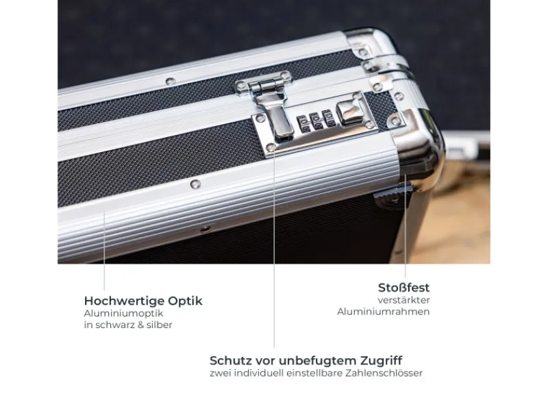 Aufbewahrung^HMF 14405-02 Alu Koffer Rasterschaumstoff 117 x 36 x 12 cm Schwarz