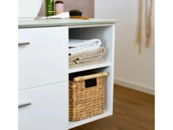 HMF 37279 Aufbewahrungskorb Badezimmer Korb Geflochten Wasserhyazinthe Holzgriffen 37 x 22 x 20 cm