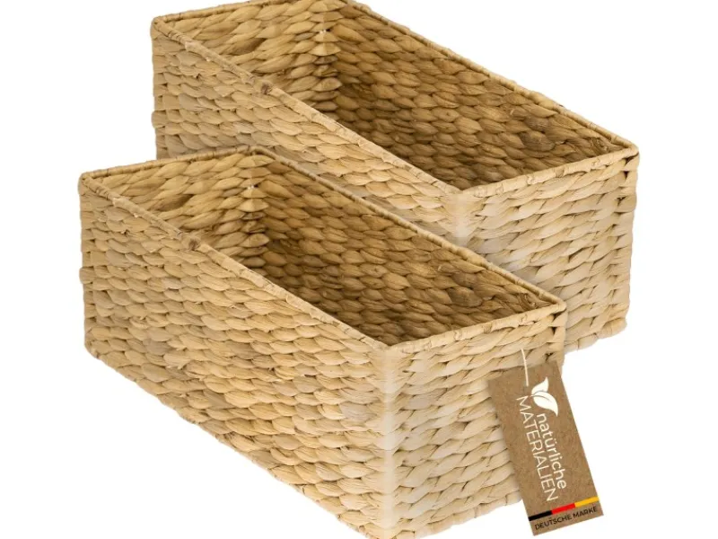 Aufbewahrung^HMF Aufbewahrungskorb Badezimmer Korb Geflochten Wasserhyazinthe Seegras 38 x 15 x 14 cm 2er Set