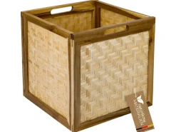 HMF Aufbewahrungskorb Kallax Regale Korb Rattan Wiener Geflecht und Akazienholz Muster 1 32 x 34 x 32 cm
