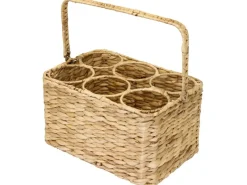 Aufbewahrung^HMF Flaschenträger 6 Flaschen Flaschenkorb Geflochten Wasserhyazinthe 32 x 22 x 18 cm