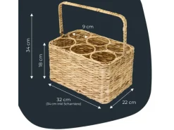 Aufbewahrung^HMF Flaschenträger 6 Flaschen Flaschenkorb Geflochten Wasserhyazinthe 32 x 22 x 18 cm