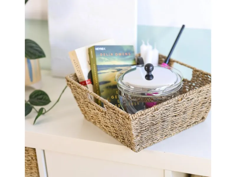Aufbewahrung^HMF Geschenkkorb Leer Aufbewahrungskorb Geflochten Seegras RechtEckig 30 x 30 x 12 cm