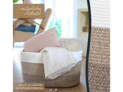 Aufbewahrung^HMF XXL Wäschekorb Baumwolle Eckiger Aufbewahrungskorb Griffen 55 x 43 x 30 cm Weiß-Braun