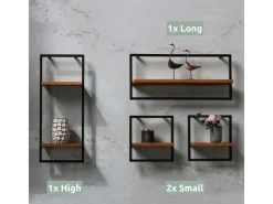 holz4home Schweberegale^4 Teiliges Wandregale in Schwarz Gerahmt von Natur ohne Baumkante