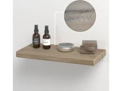 holz4home Schwebendes Wandregal aus Eiche 40cm Ohne Baumkante Hellgrau