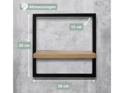 holz4home Schweberegale^Wandregal Small Schwarz Gerahmt Industrial Style ohne Baumkante Hellgrau
