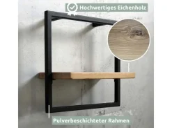 holz4home Schweberegale^Wandregal Small Schwarz Gerahmt Industrial Style ohne Baumkante Hellgrau