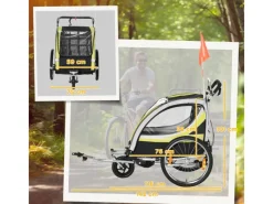 HOMCOM Insektenschutz^2 in 1 Kinderfahrradanhänger mit Mesh-Tür