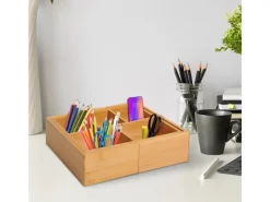 HOMCOM Aufbewahrung^Aufbewahrungsbox Organizer Ausziehbar Bambus Natur 24,6 x 17,6 x 7 cm