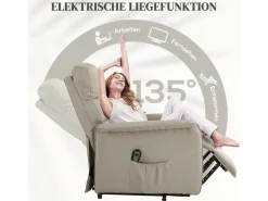 HOMCOM Sessel^Aufstehsessel Polyester Stahl Beige 66L x 90B x 96H cm