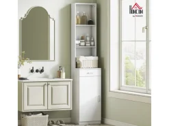 HOMCOM Regal Weiß^Badezimmerschrank Spanplatte 35L x 30,5B x 179H cm Weiß