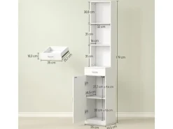 HOMCOM Regal Weiß^Badezimmerschrank Spanplatte 35L x 30,5B x 179H cm Weiß