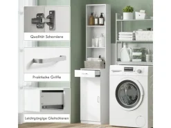 HOMCOM Regal Weiß^Badezimmerschrank Spanplatte 35L x 30,5B x 179H cm Weiß