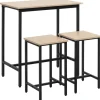 HOMCOM Hocker|Stühle^Bartisch mit 2 Stühlen Industrie-Design Naturholz Schwarz 80 x 50 x 85 cm